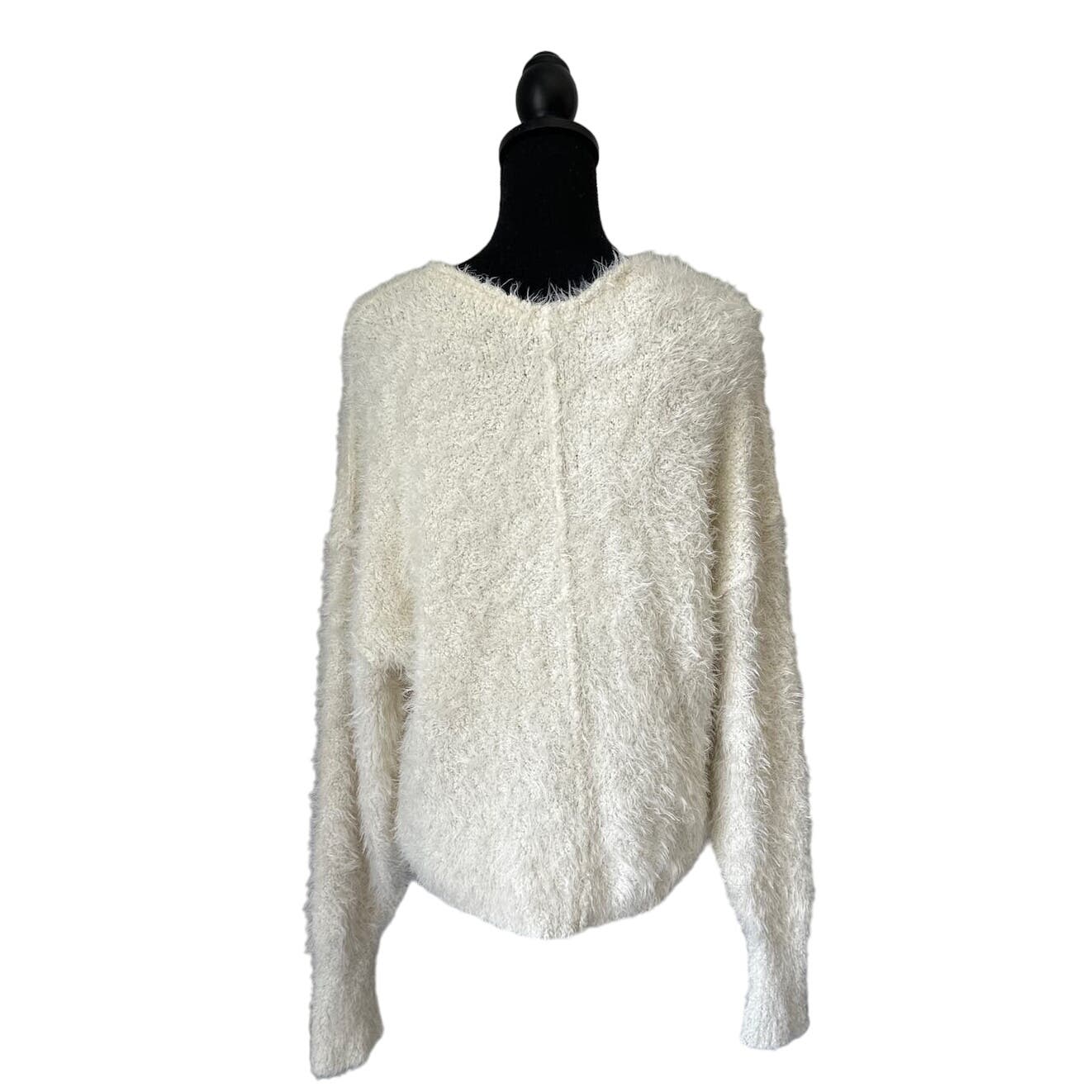 Free People Ivory Fluffy V-Neck Sweater Sz S