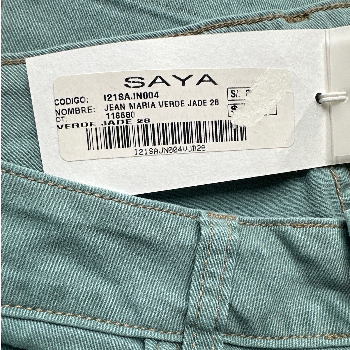 Saya Green Jade Denim Straight Sz 2