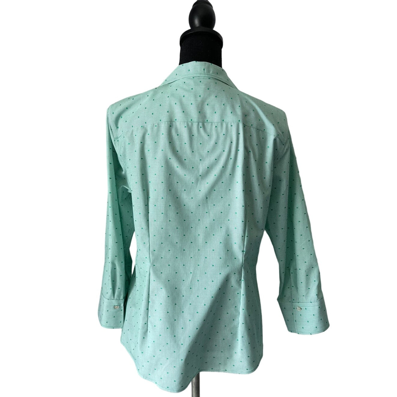 Talbots Green Cotton Shirt with Stripes and Dots Sz 10