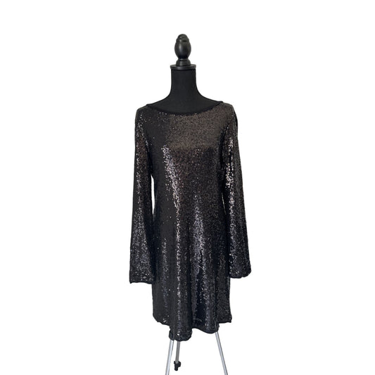 Cupio Black Sequins Long Sleeve Dress Sz L