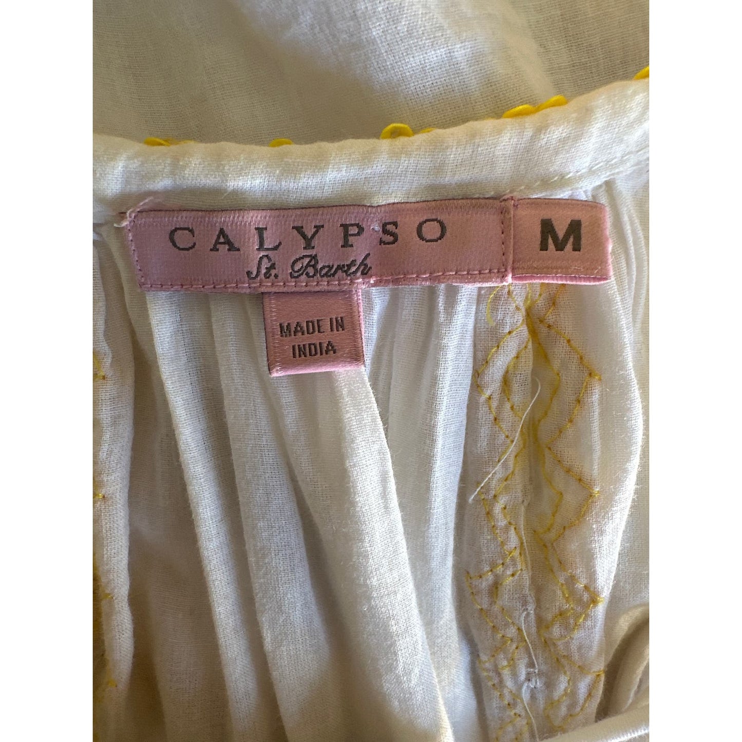 Calypso St.Barth Cotton White and Yellow Beaded Blouse Sz M