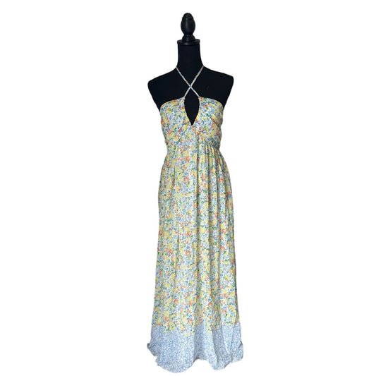 Maverick The Collection Yellow and Blue Floral Maxi Dress Sz M