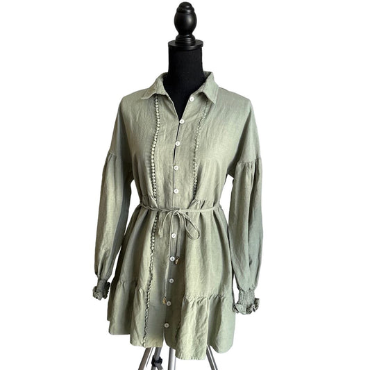 The Fated Green Linen Blend Mini Dress Sz 8