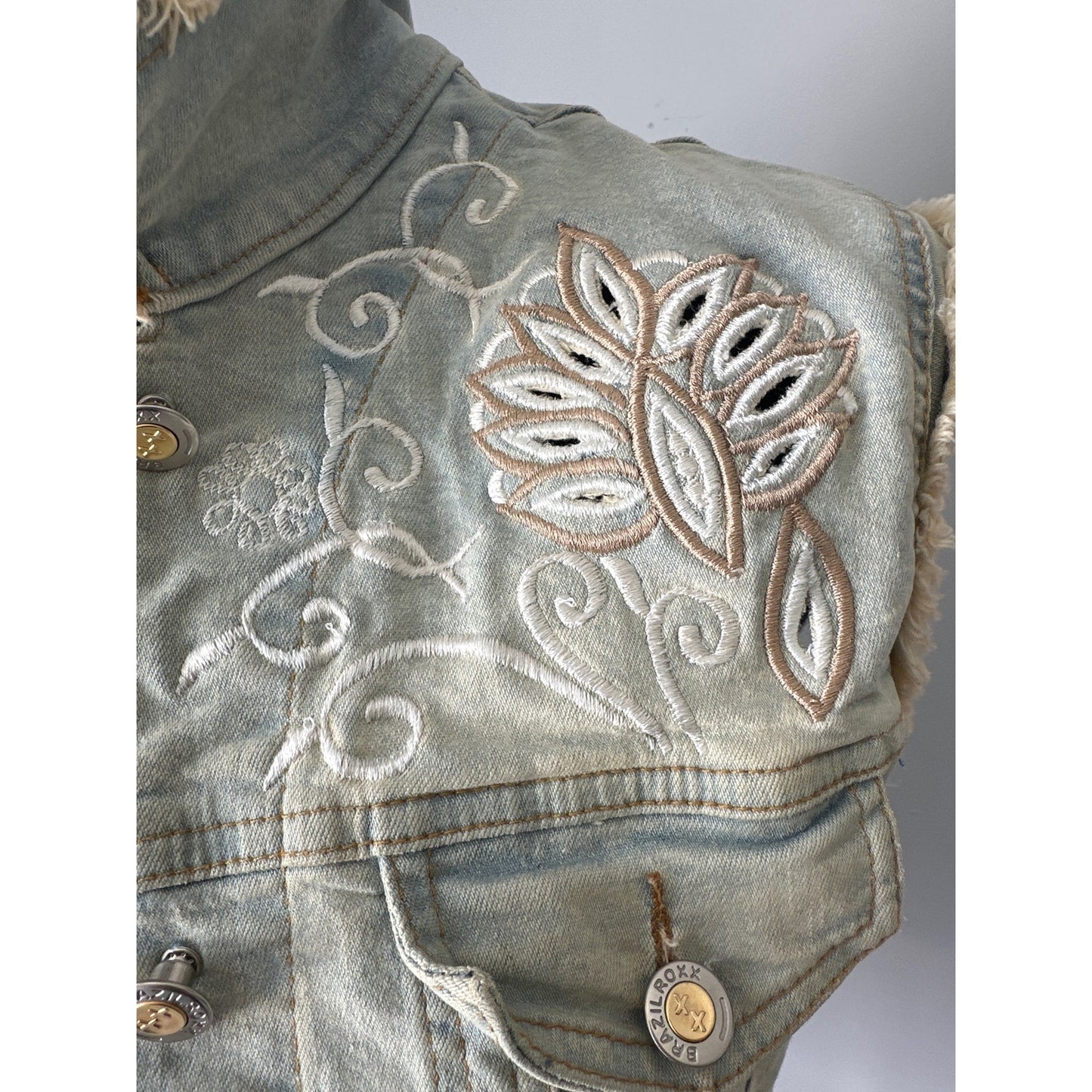 BrazilRoxx Denim Embroidered Vest Sz S