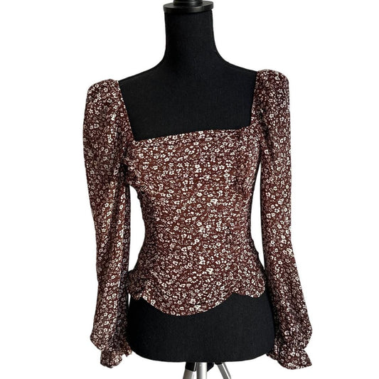 ASTR The Label  Brown Floral Long Sleeve Top Sz