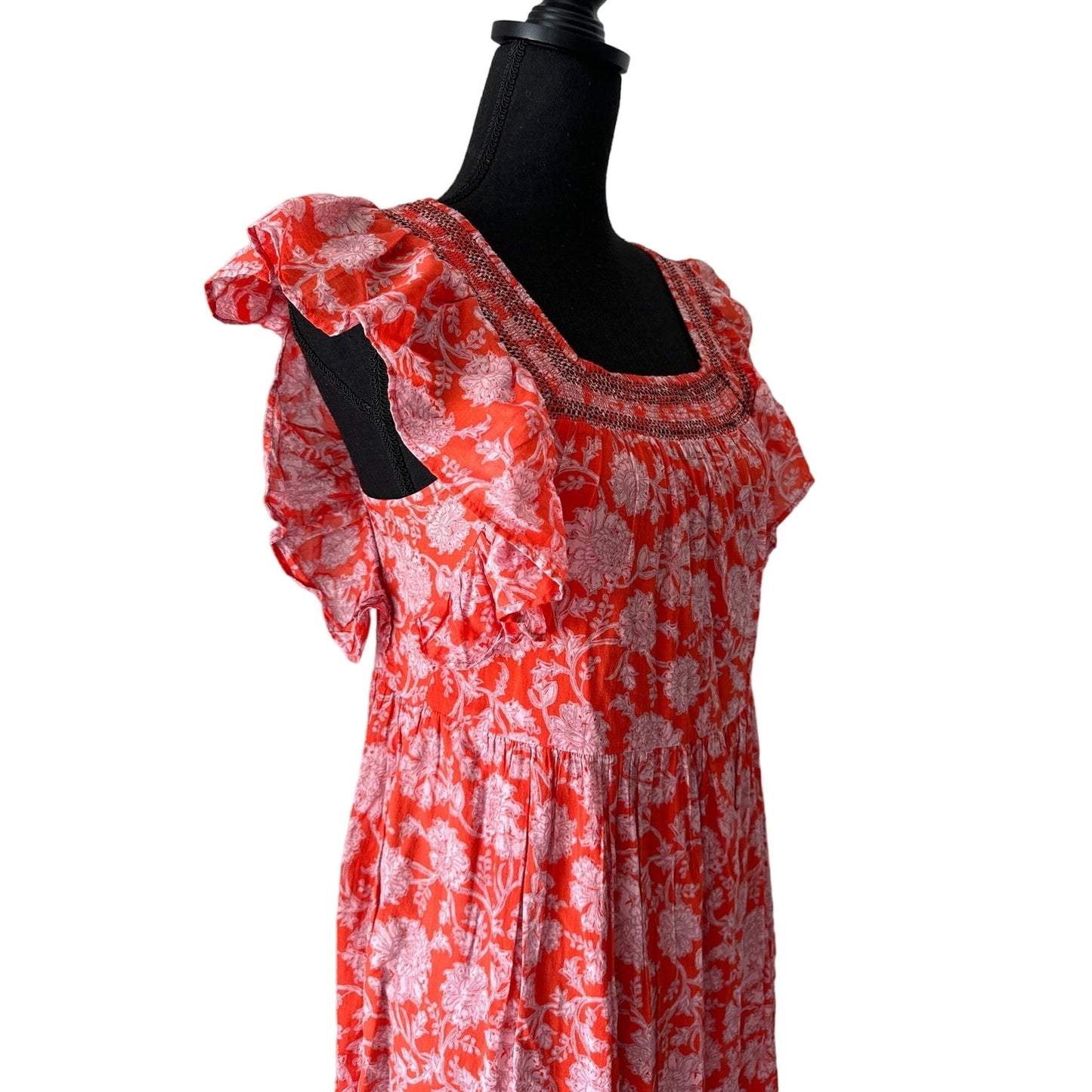 Free People Orange and Pink Bonita Floral Print Midi Dress Sz XS