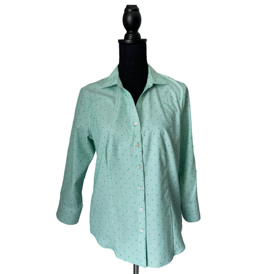 Talbots Green Cotton Shirt with Stripes and Dots Sz 10