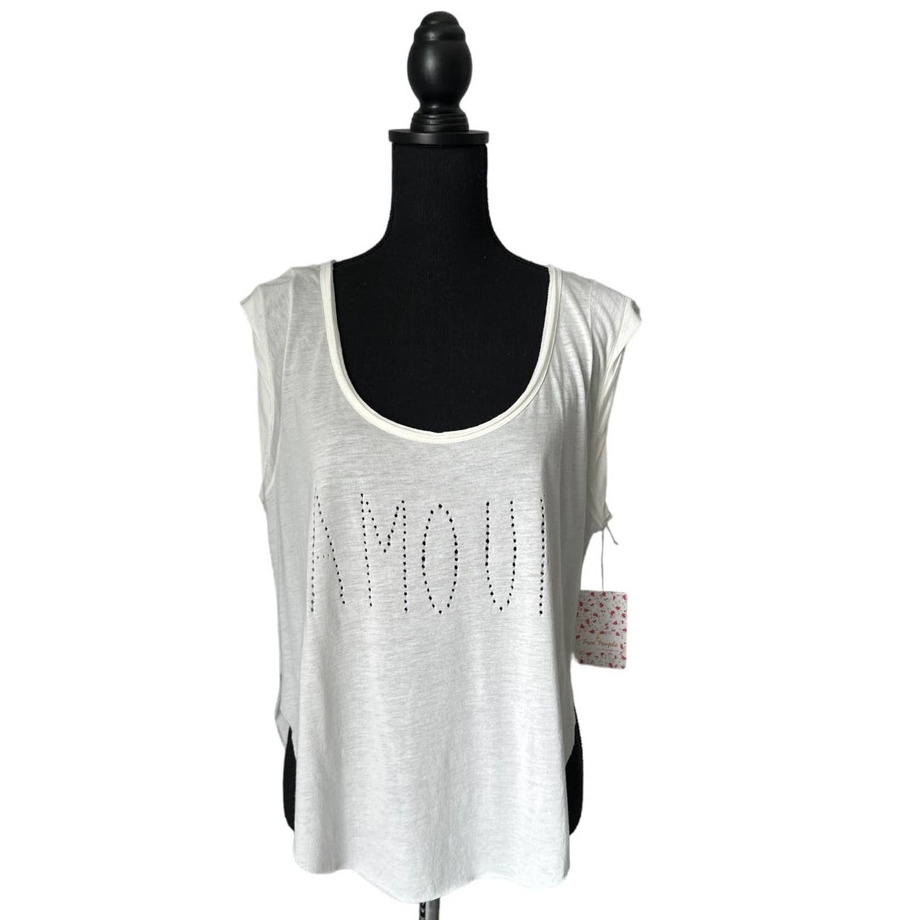 Free People White Cotton and Modal Amour Top Sz M