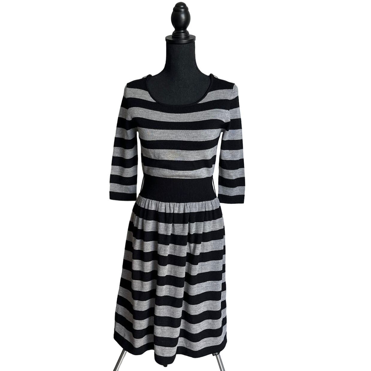 3.1 Phillip Lim Merino Wool Black and Gray Stripped Dress Sz M