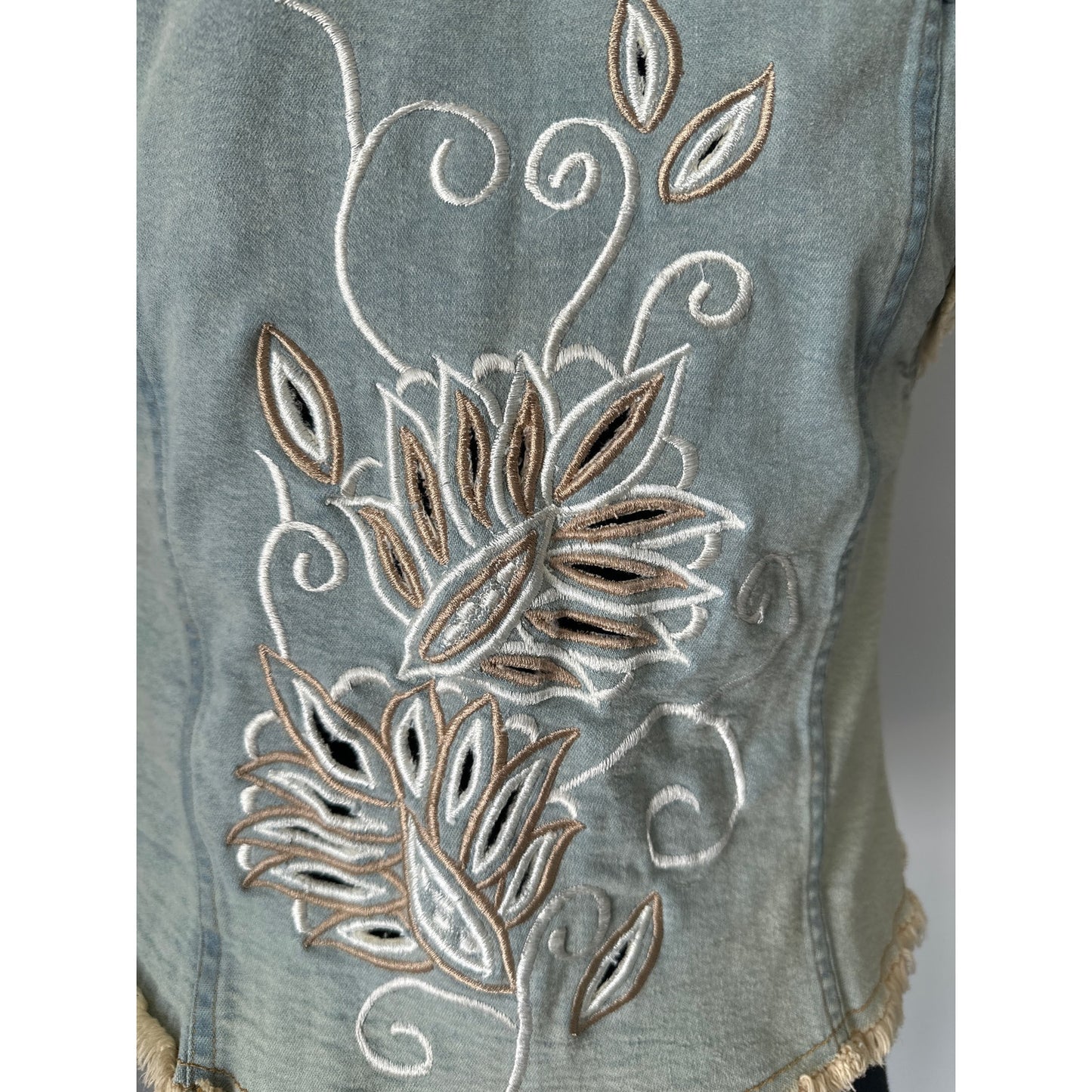 BrazilRoxx Denim Embroidered Vest Sz S