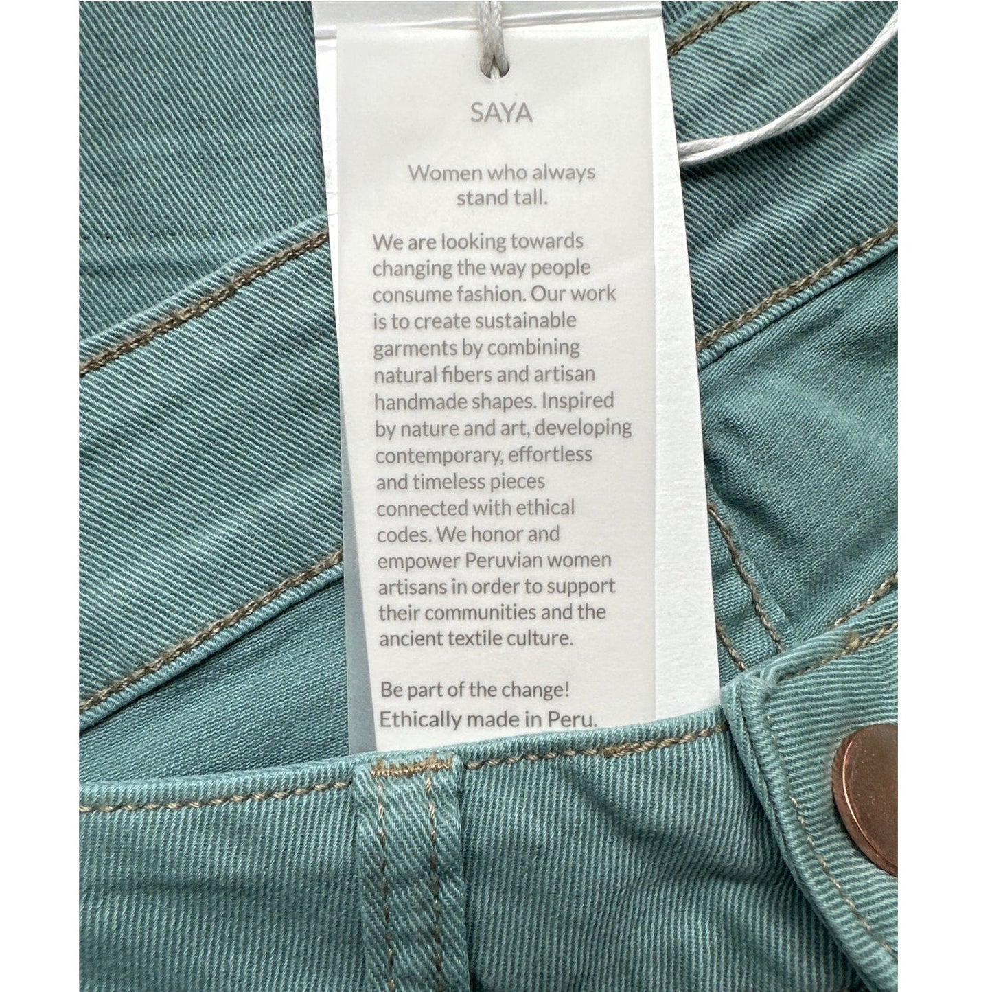 Saya Green Jade Denim Straight Sz 2