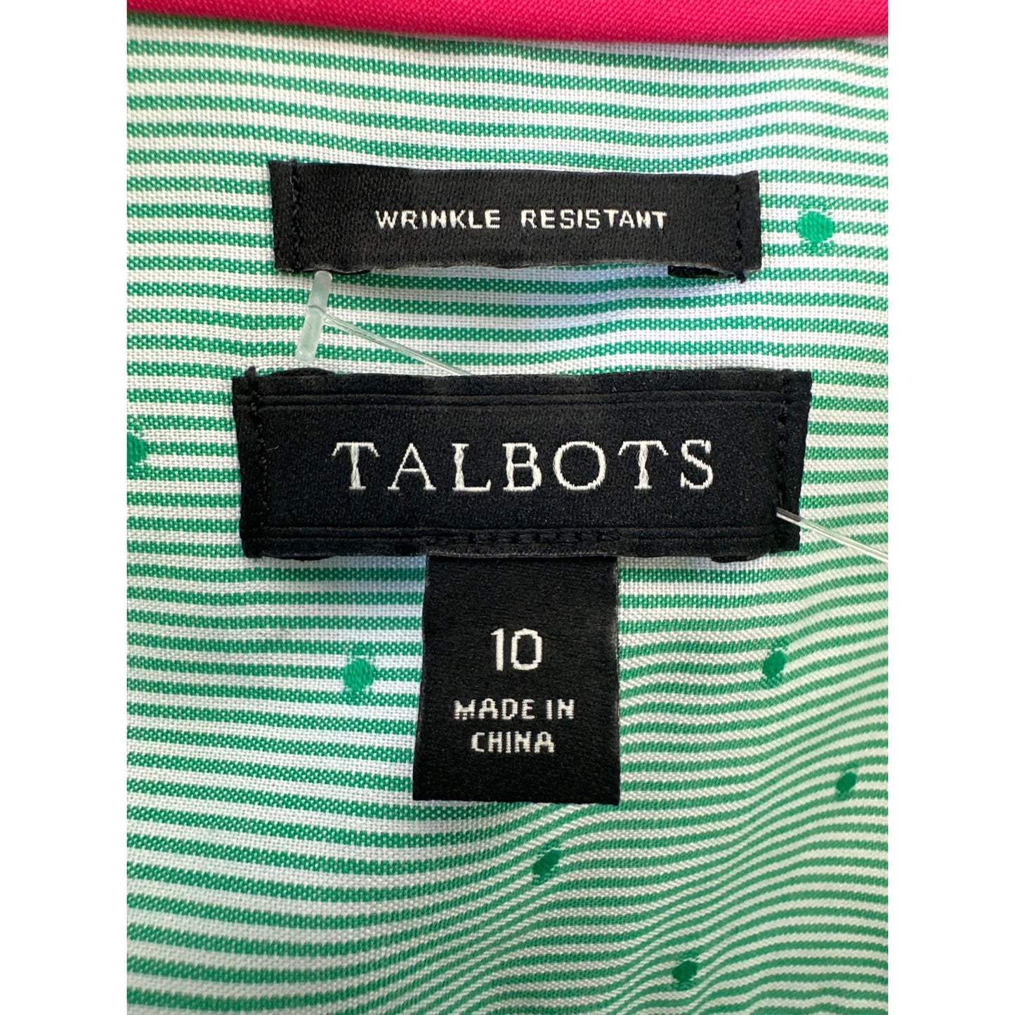 Talbots Green Cotton Shirt with Stripes and Dots Sz 10