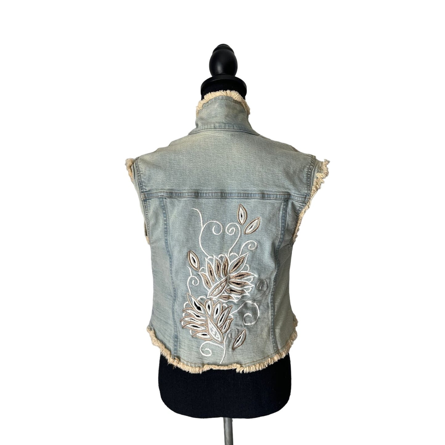 BrazilRoxx Denim Embroidered Vest Sz S