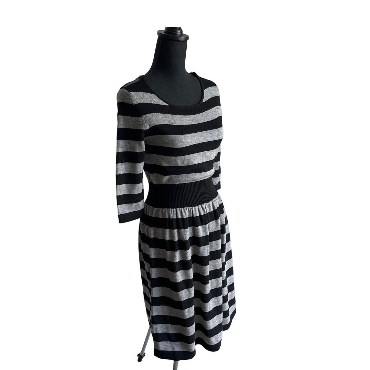 3.1 Phillip Lim Merino Wool Black and Gray Stripped Dress Sz M