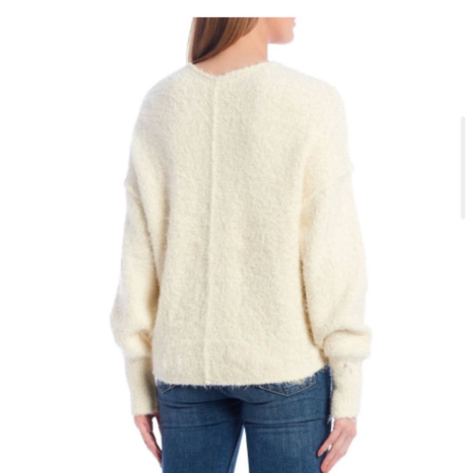 Free People Ivory Fluffy V-Neck Sweater Sz S