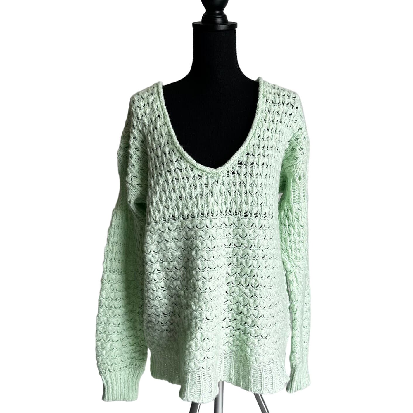 Free People Green Knitted Sweater Sz M