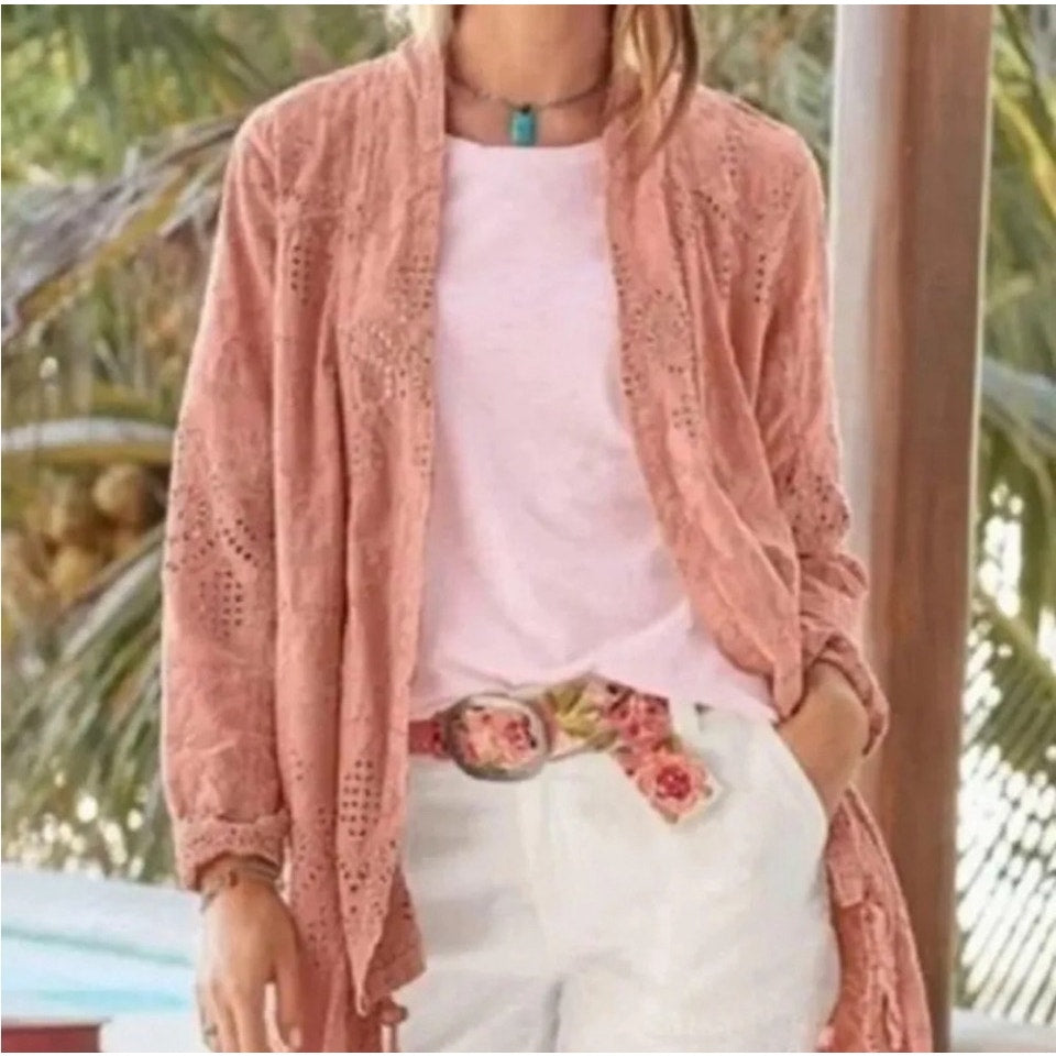 Sundance Coral Eyelet Moonlight Cotton Duster Sz M