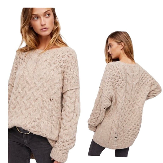 Free People Tan Distressed Alpaca Blend Sweater Sz S