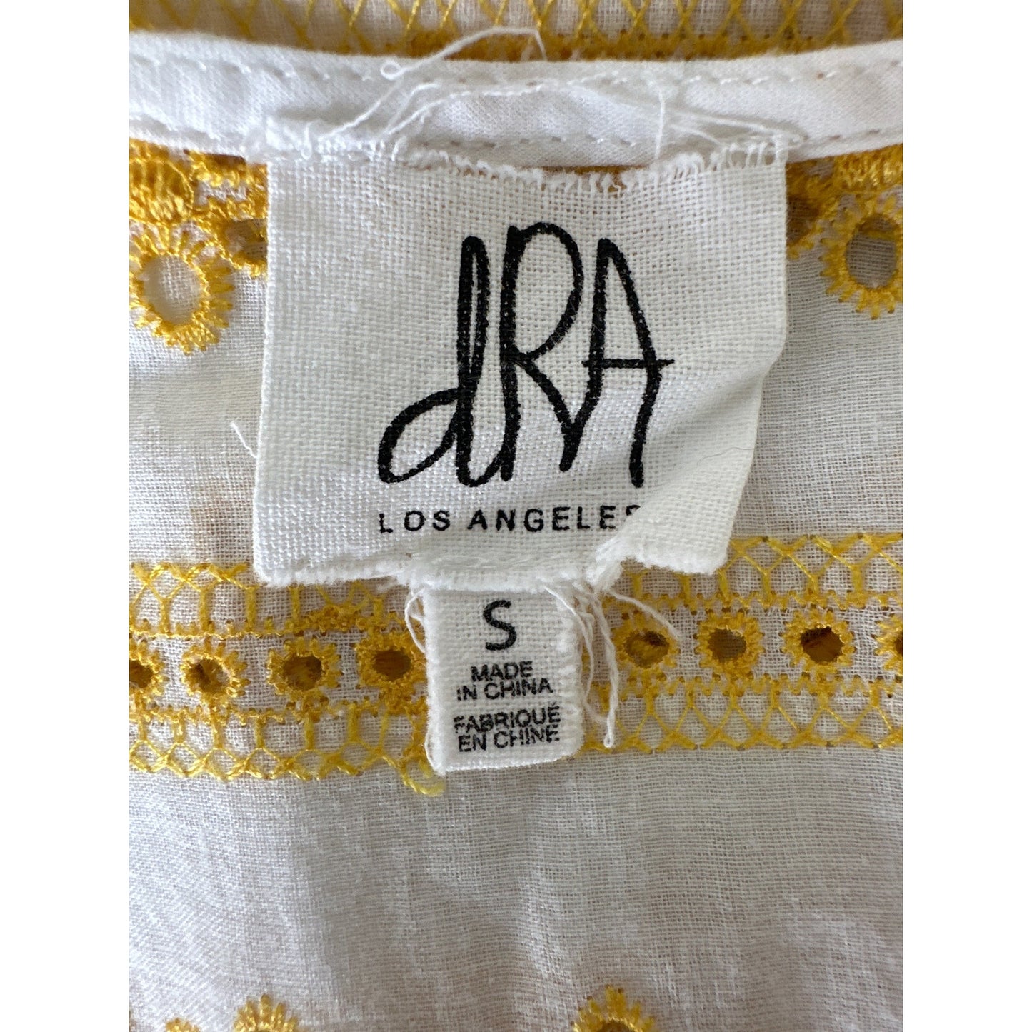 DRA Anthropologie White and Yellow Eyelet Blouse Sz S