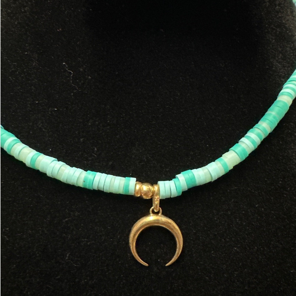 Claudia Navarro Jewelry Teal and Gold Moon Chocker Aqua