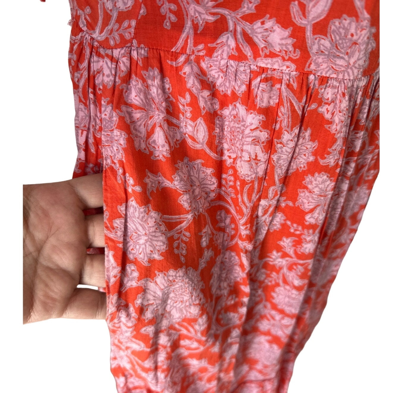 Free People Orange and Pink Bonita Floral Print Midi Dress Sz XS