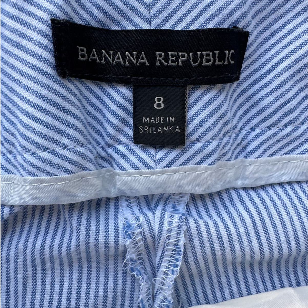 Banana Republic Linen and Cotton Blend Stripped Blue and White Wide Leg Pants Sz 8