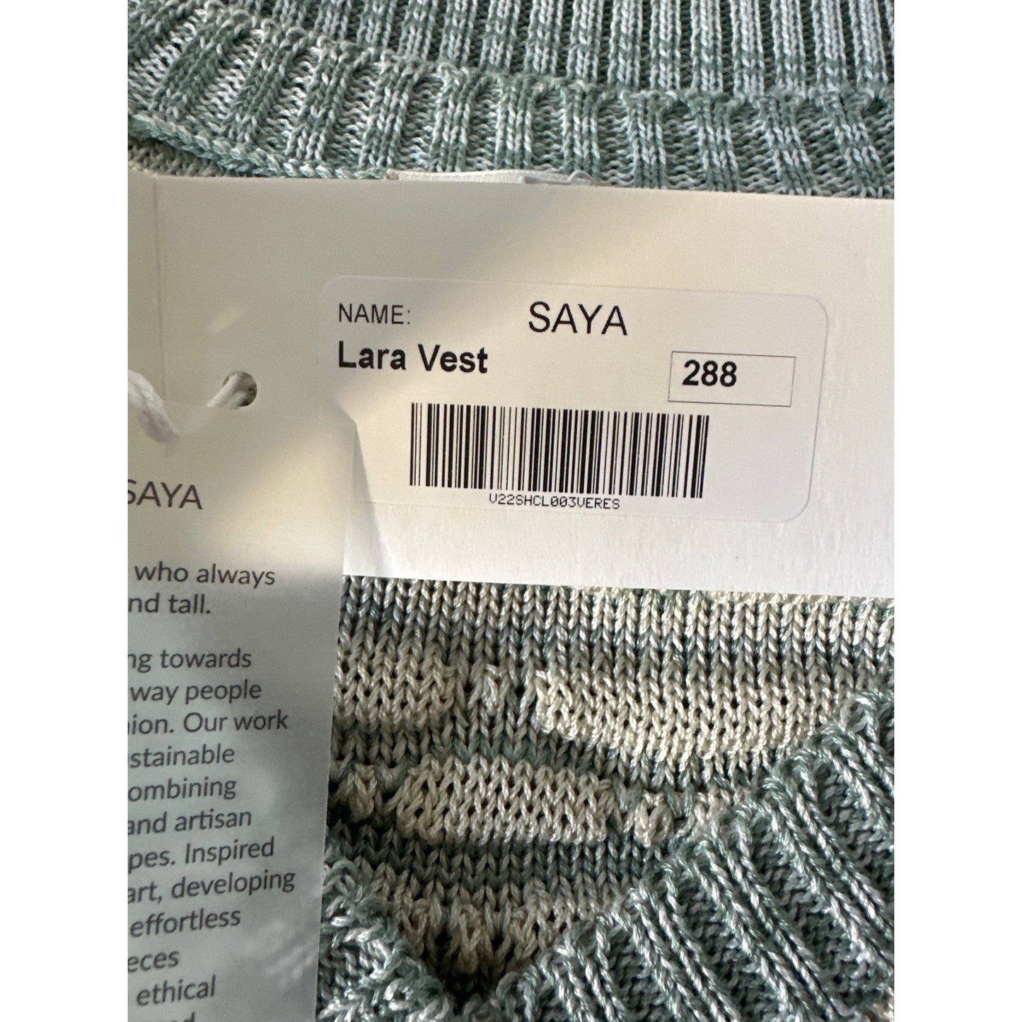 Saya Green and Cream Pima Cotton Lara Vest Sz S/M