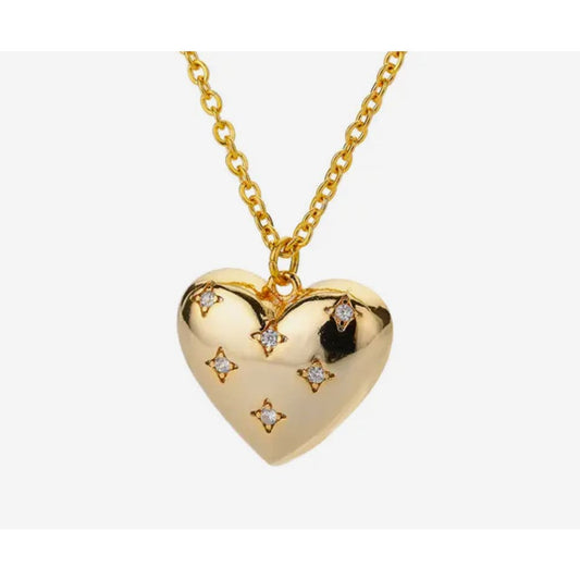 New Zircon Heart Necklace For Women Stainless Steel Color Gold