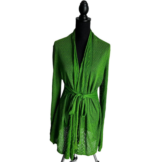 Knitted & Knotted Green Cotton Blend Cardigan With Belt Sz L