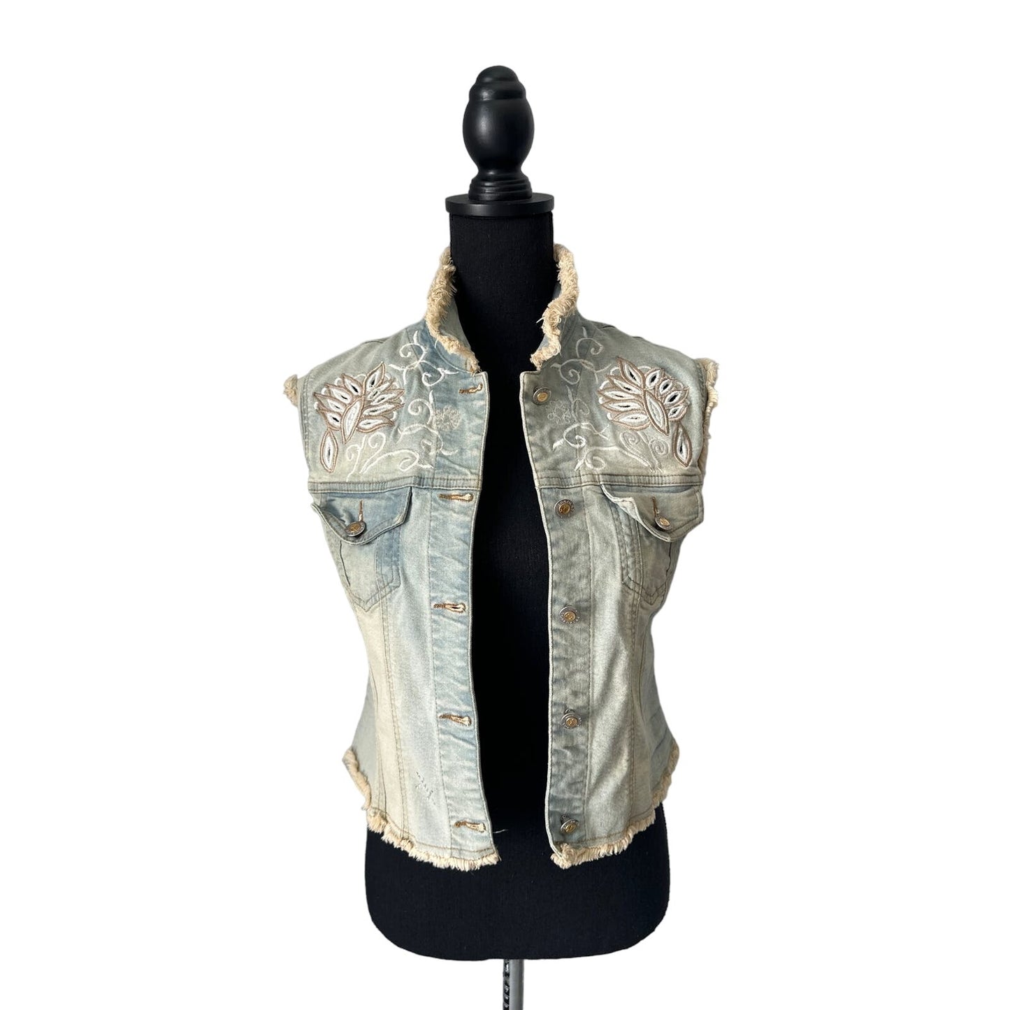 BrazilRoxx Denim Embroidered Vest Sz S