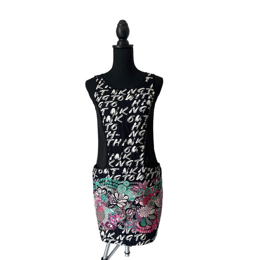 Axara Paris Cotton Black Floral Embroidered Mini Dress Sz 36