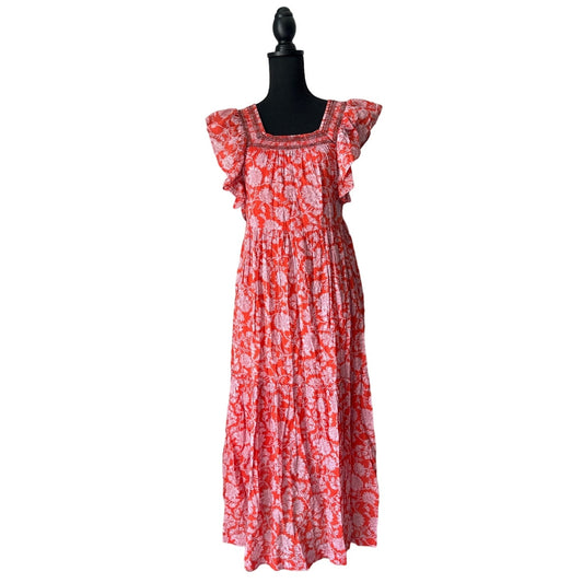 Free People Orange and Pink Bonita Floral Print Midi Dress Sz XS