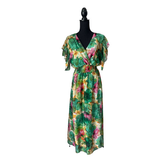 Le Ragazze Floral Green Maxi Dress Sz L