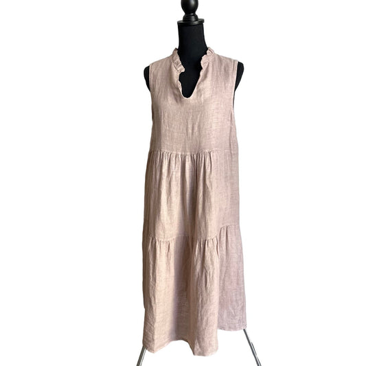 Le Ragazze Tan Neutral Linen Maxi Italian Dress Sz M