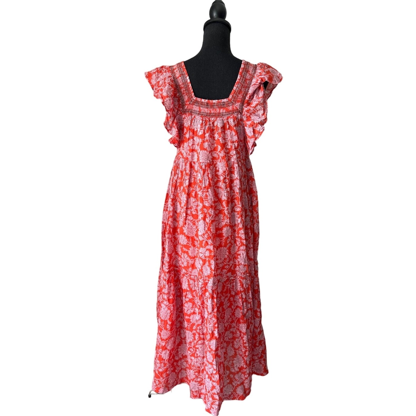 Free People Orange and Pink Bonita Floral Print Midi Dress Sz XS