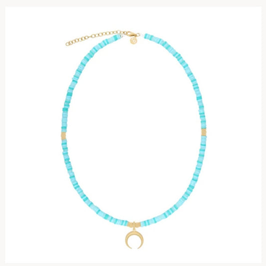 Claudia Navarro Jewelry Teal and Gold Moon Chocker Aqua