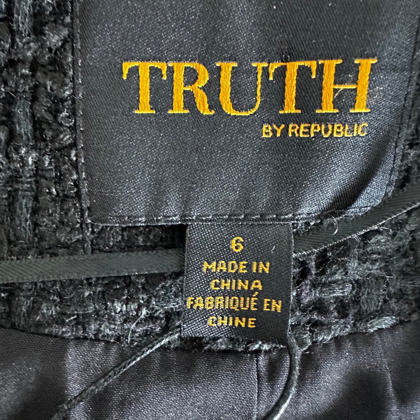 Truth by Republic Tweet Black Bomber Jacket Sz 6