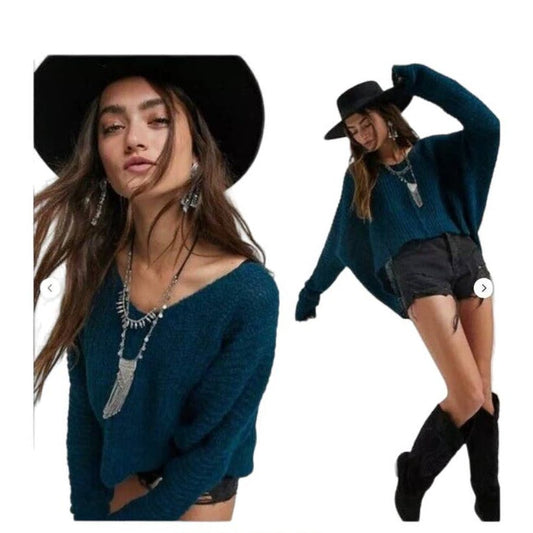 NWT Free People Alpaca Blend Dream Lagoon Oversized Sweater Sz L