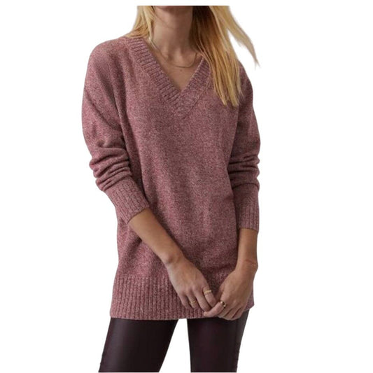 Athleta V Neck Tunic red and White  Sweater Sz S