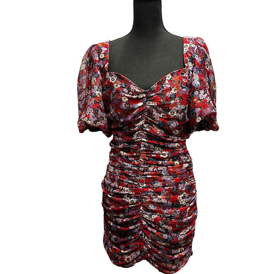 New Zara Red Floral MIni Dress Sz L