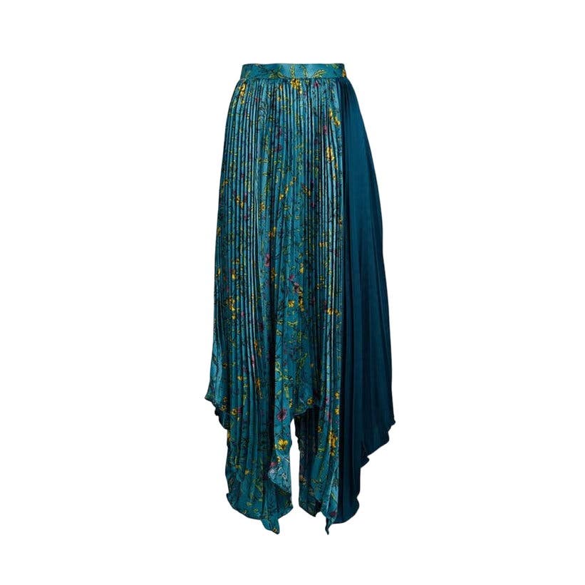 New AMUR Fabie Pleated Floral Sating Blue Floral Skirt Sz 4