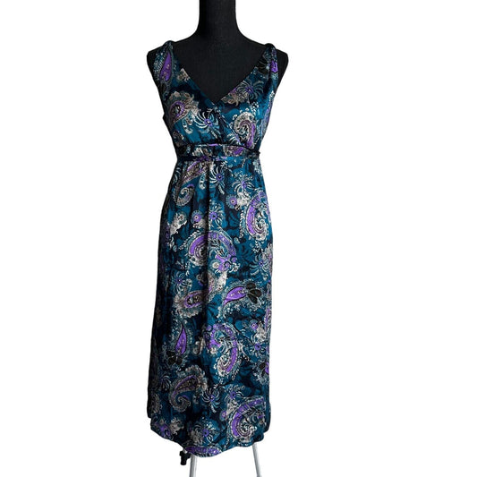 Garnet Hill Paisley Multicolor Blue Silk Dress