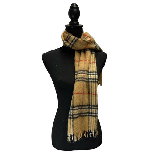 Superfine 100% Lambswool Tan, Black and Red Scarf