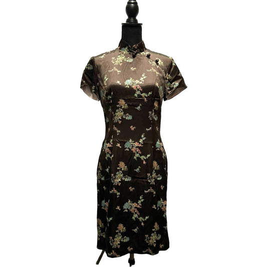 Geary Roark Kamisato Asian Style Brown Flower Dress Size 8