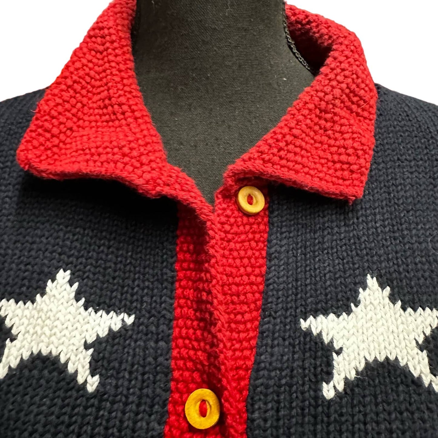 Cotton Salsa Hand-Loomed Cotton Star Blue, Red and White Cardigan Sz L