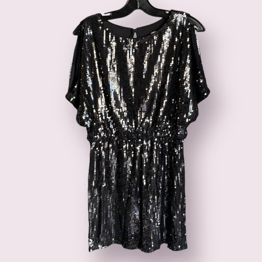 Cache Square Sequins Mini Black Dress Size 4