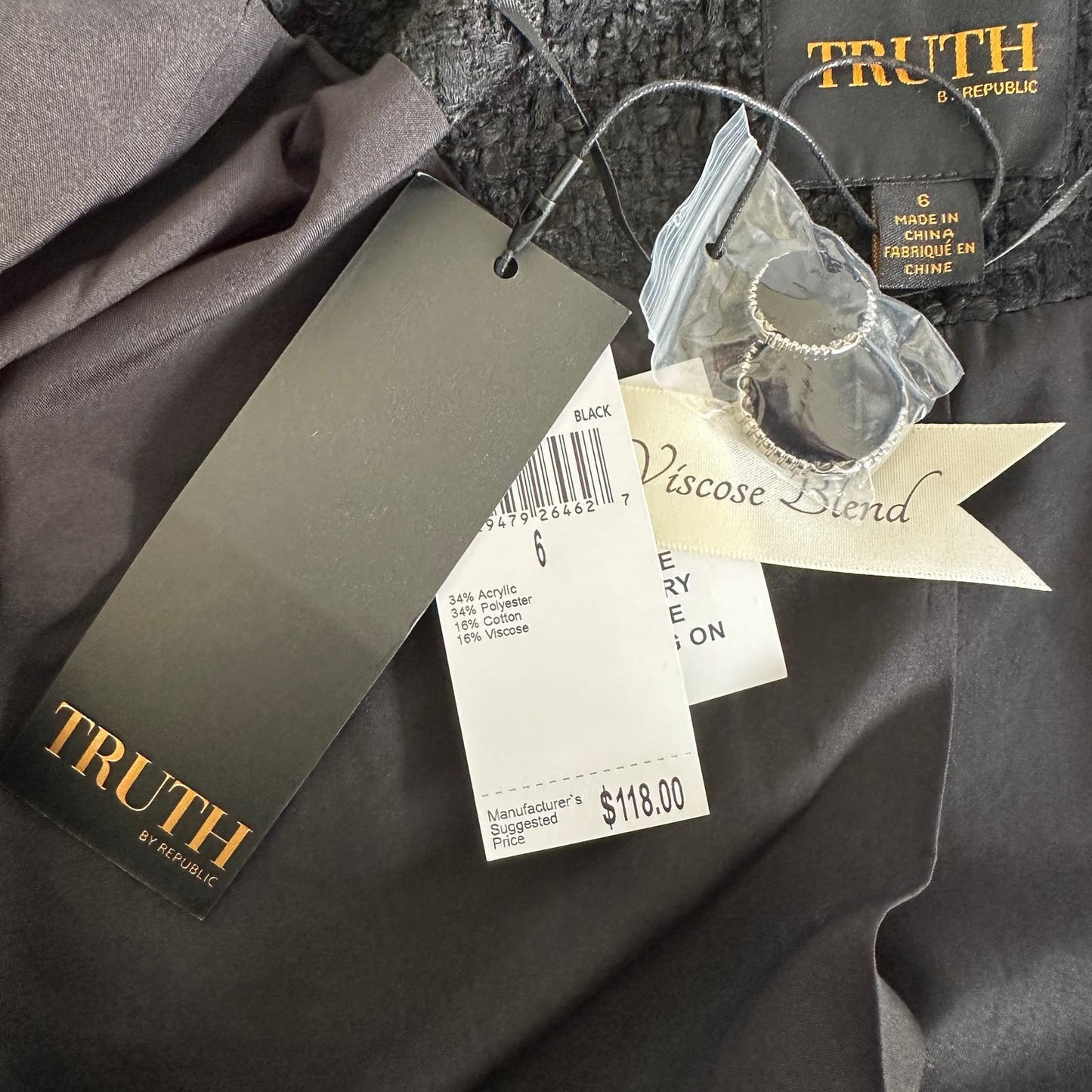 Truth by Republic Tweet Black Bomber Jacket Sz 6